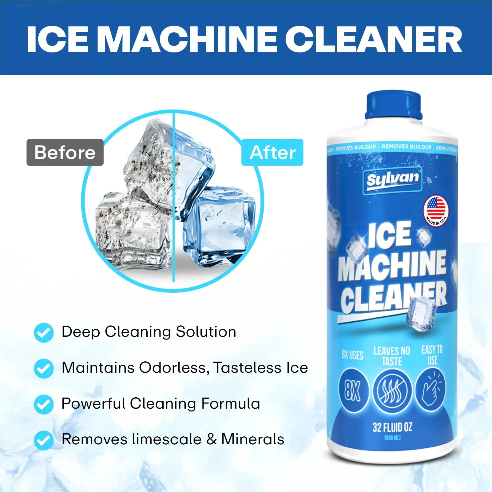Sylvan Ice Machine Cleaner and Descaler | 32 oz (8 uses) | Free Cloth | Made …