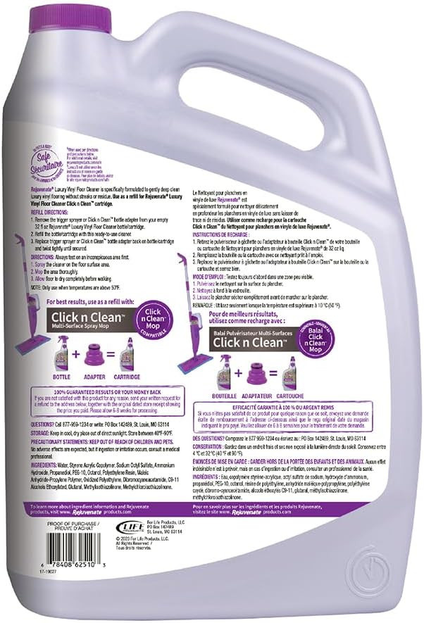 Rejuvenate Luxury Vinyl Floor Cleaner 128 Ounce No Streak Formula Safe For Ki…