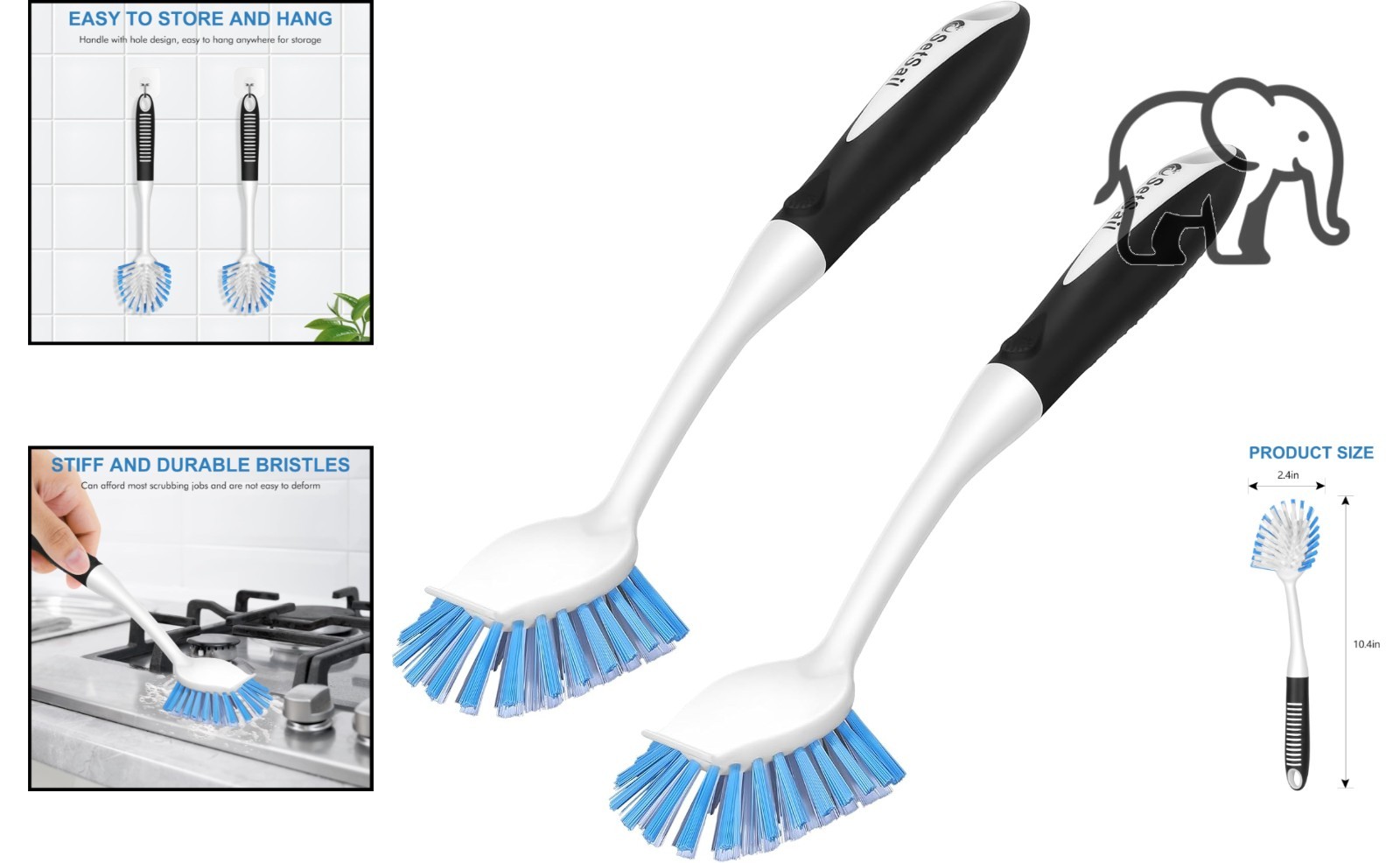 Durable 2 Pack Dish Scrubber with Non-Slip Handle – Perfect for Dishes & Pots