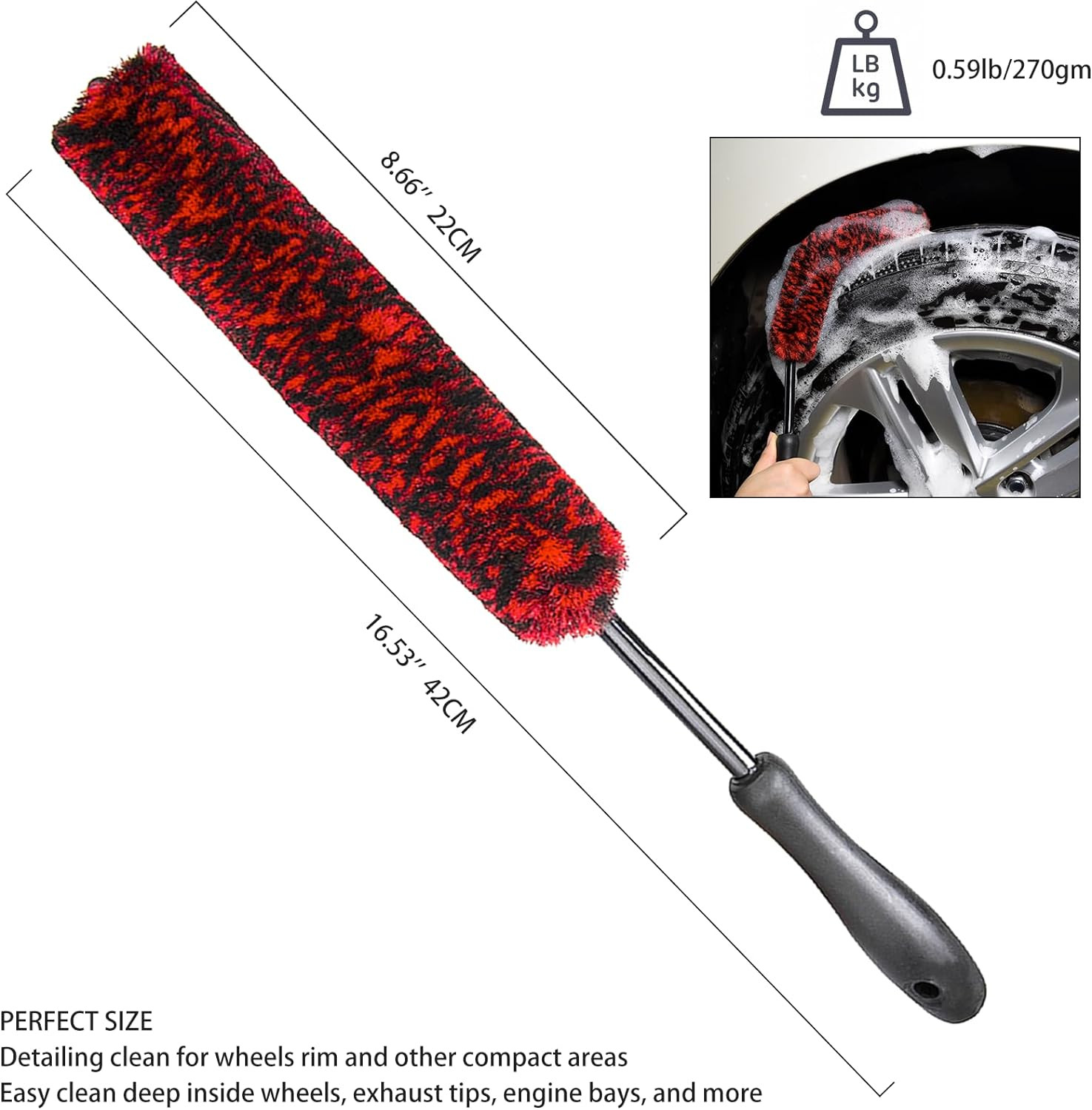 Metal Free Soft Wheel Cleaner Brush, Synthetic Wool Car Cleaning Brush, Highly W