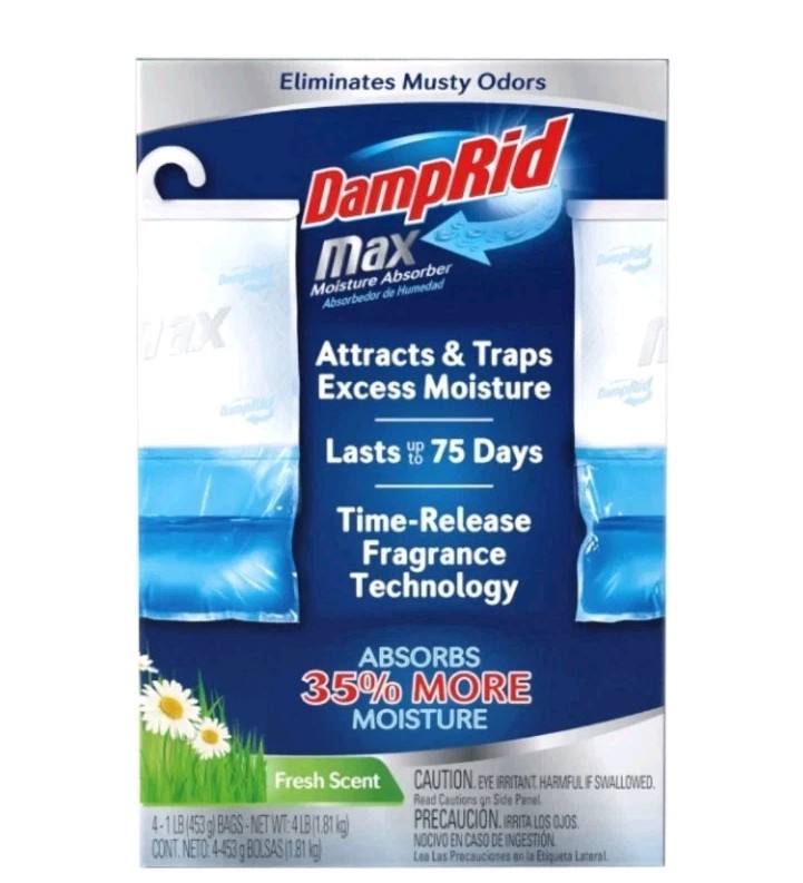 DampRid Max 4pk Moisture Absorber Hanging Bag Fresh Scent Eliminates Musty Odors