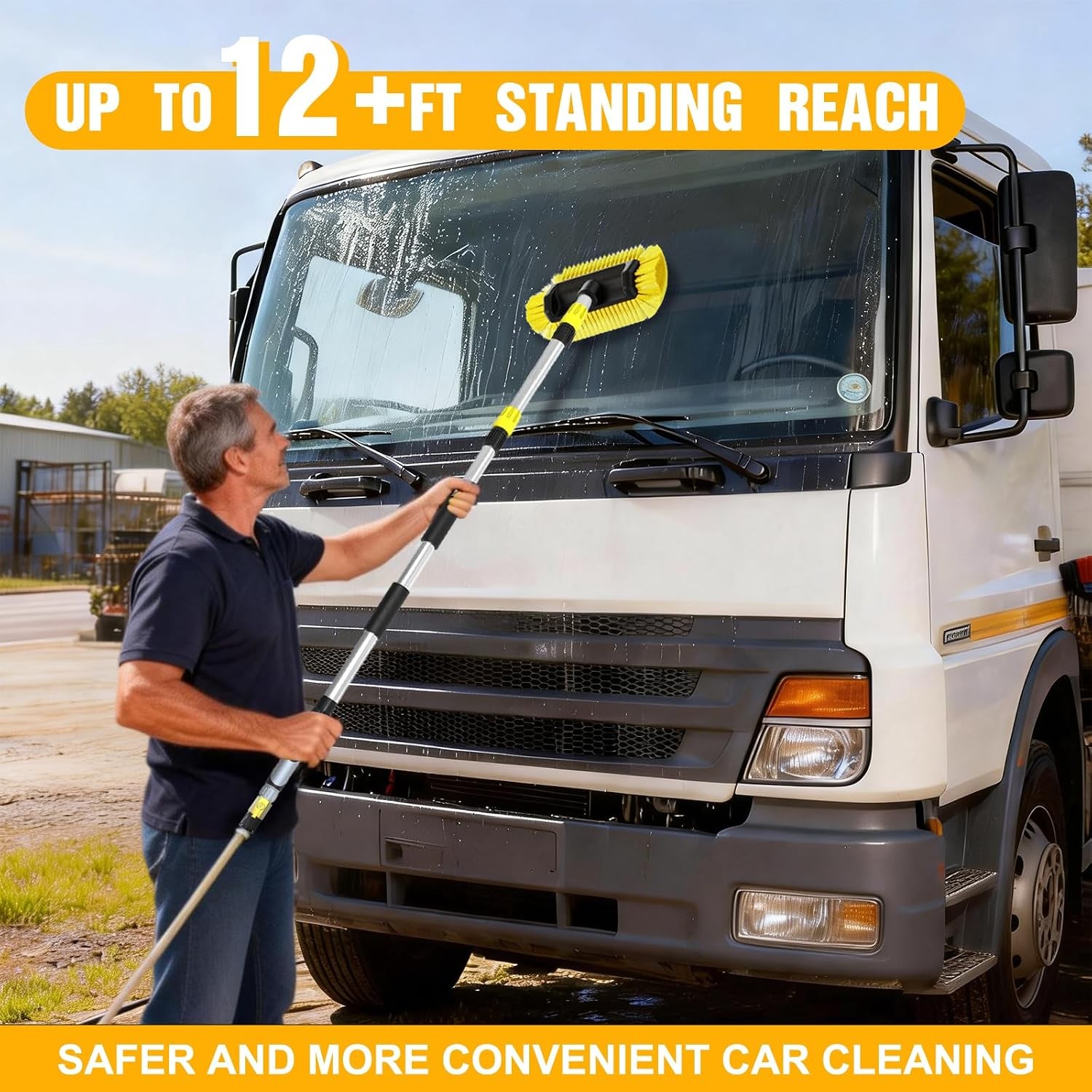 LAANPOLE 12FT Car Wash Brush with Long Handle, Car Cleaning Brush with 12 Inch