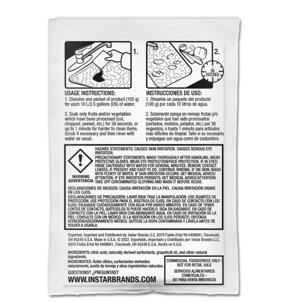 Instar Produce Wash & Cleaner 100 Gram Powder Pouch 50 Qty Case Makes 500 L