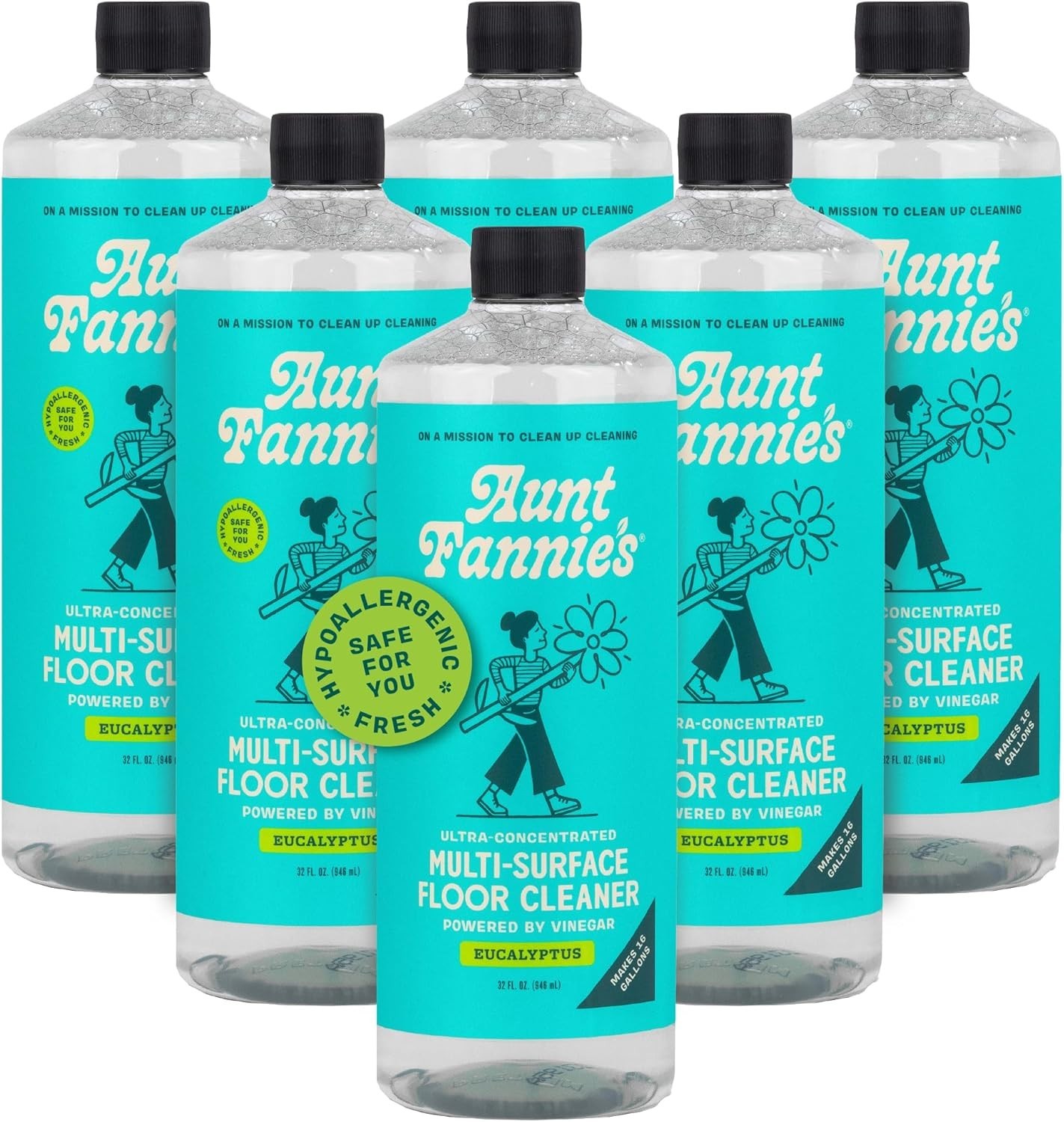 EWG A-Rated Floor Cleaner Concentrate 6x32oz – Eucalyptus, Natural, Pet Friendly