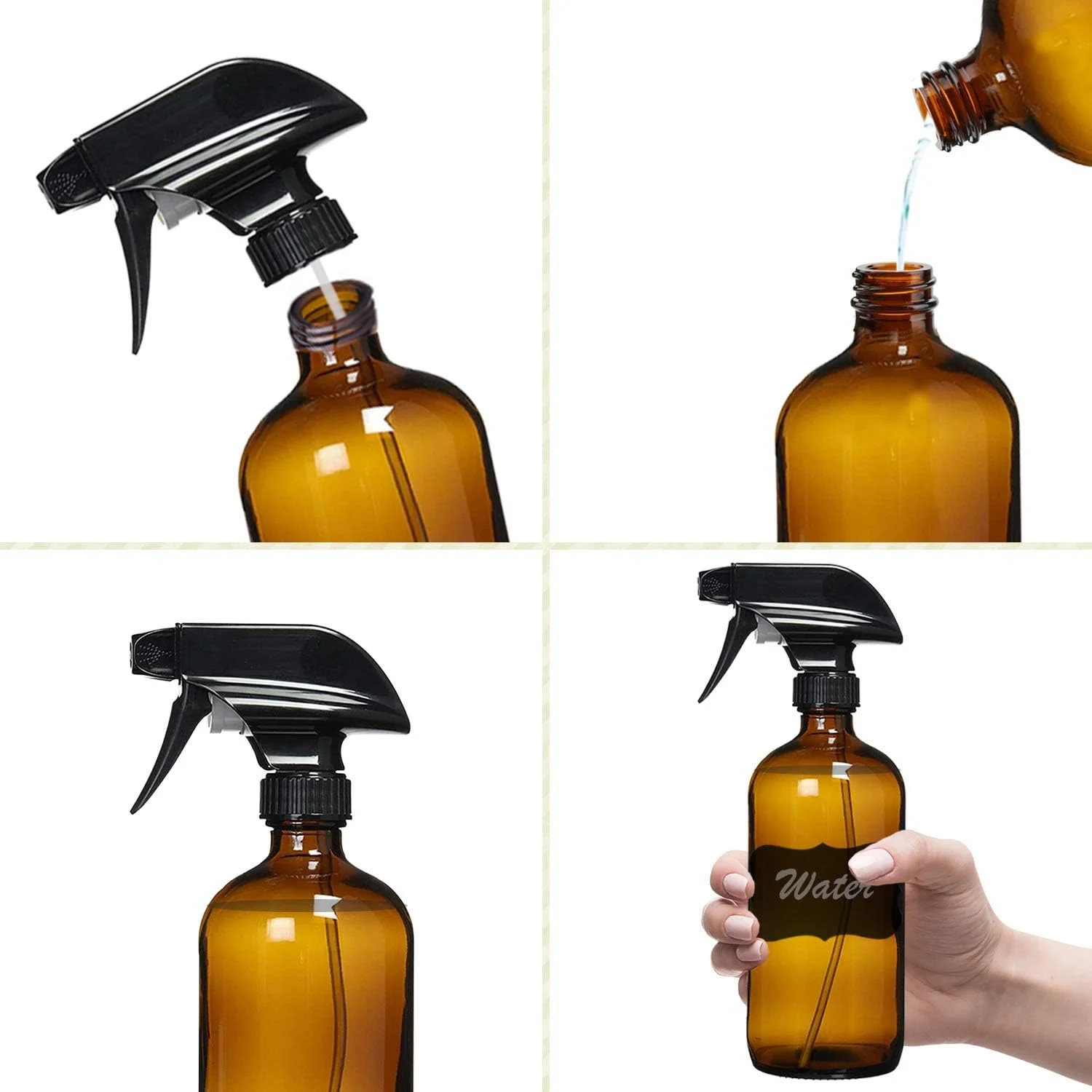 Homeries Amber Glass Spray Bottles For Cleaning Solutions (4 Pack) – 16 Ounce, R