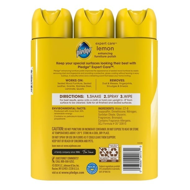 Pledge LEMON ENHANCING POLISH 9.7 OZ 3-PACK Spray Shine Wood, Furniture & More🍋