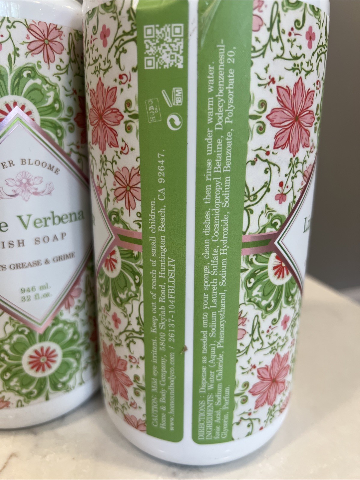 2-Pack Home and Body Co ~ Lemon Verbena Dish Soap 32 floz each Fluer Bloome New