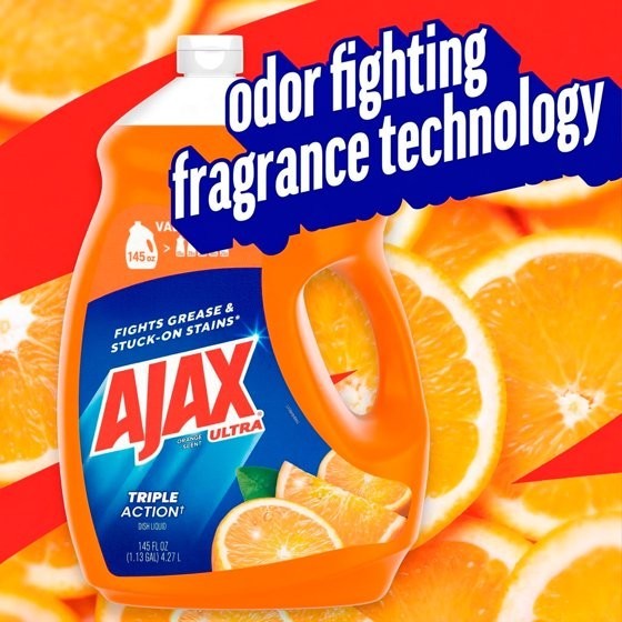 Ajax Ultra Triple Action Dishwashing Liquid Dish Soap, Orange Scent, 145 Fluid O