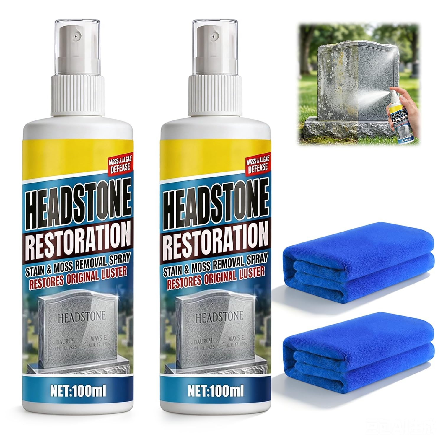 Headstone Restoration Spray 2PCS Tombstone Monument Cleaner and Restoration Kit