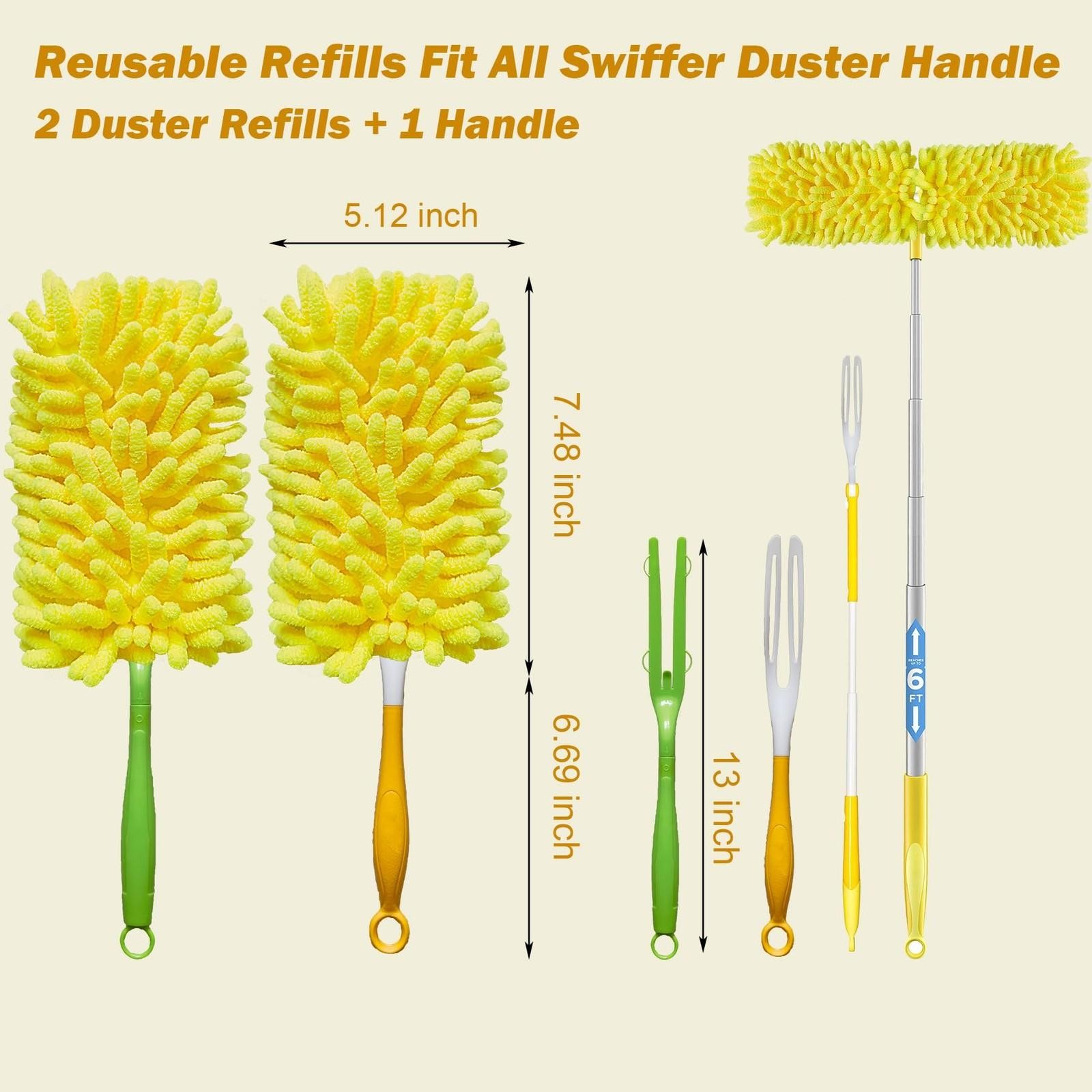 Reusable Duster for Swiffer, 2 Refills +1 Handle, 360 Heavy Duty Duster Refil…