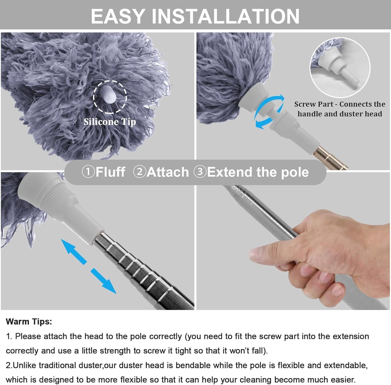 Microfiber Feather Duster with 100-inch Extendable Pole