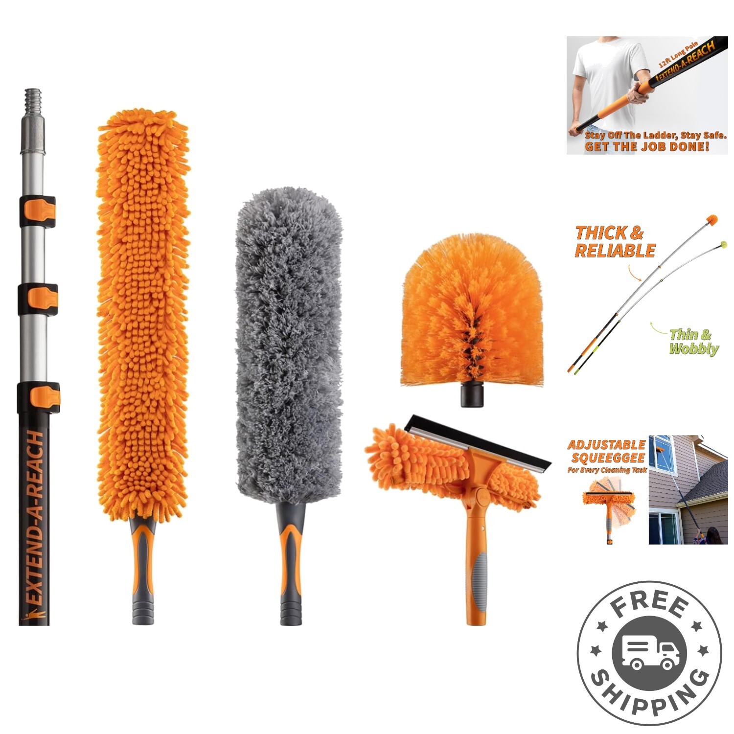 20 Foot High Duster Kit with 4-12 ft Extension Pole High Ceiling Dusting …