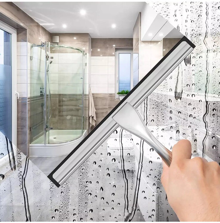 All-Purpose Stainless Steel Shower Squeegee for Shower Glass Door w/ 2 Adhesive