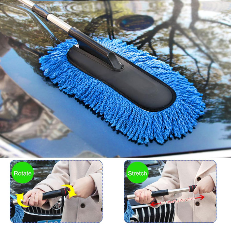 Plumero de Microfibra para Auto 2 Piezas, Limpieza Sin Rayones con Mango Extensi