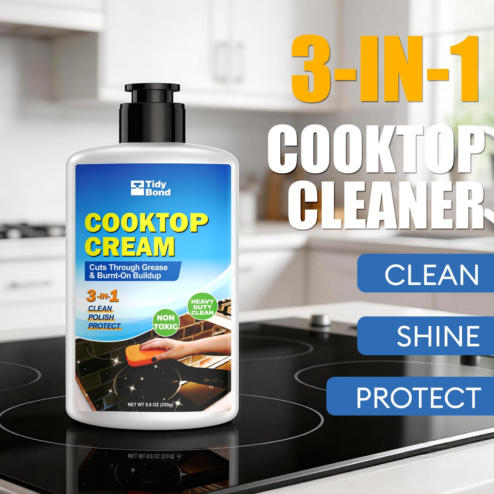 Glass Cooktop Cleaner & Polish Kit – Heavy Duty Stove Top Cleaner with Scrape…