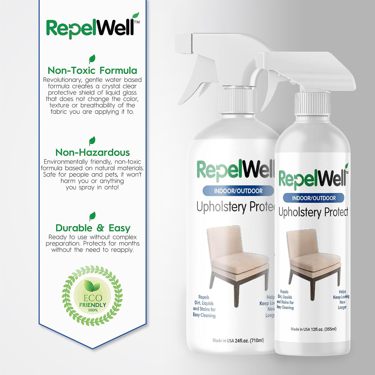 Eco-Friendly Upholstery Protect Stain & Water Repellent Spray 24oz – Non-Toxic,