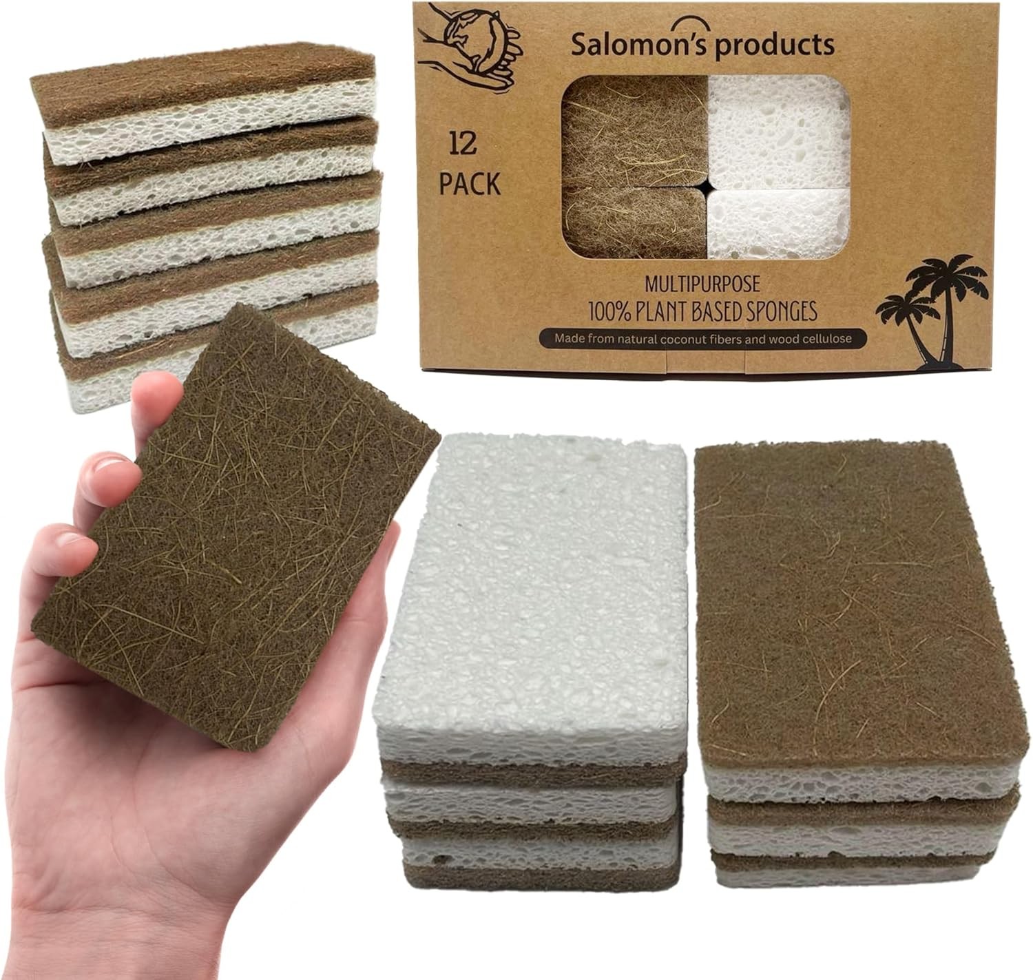 12 Pack Natural Kitchen Sponges – Biodegradable, Compostable, Sustainable Wood