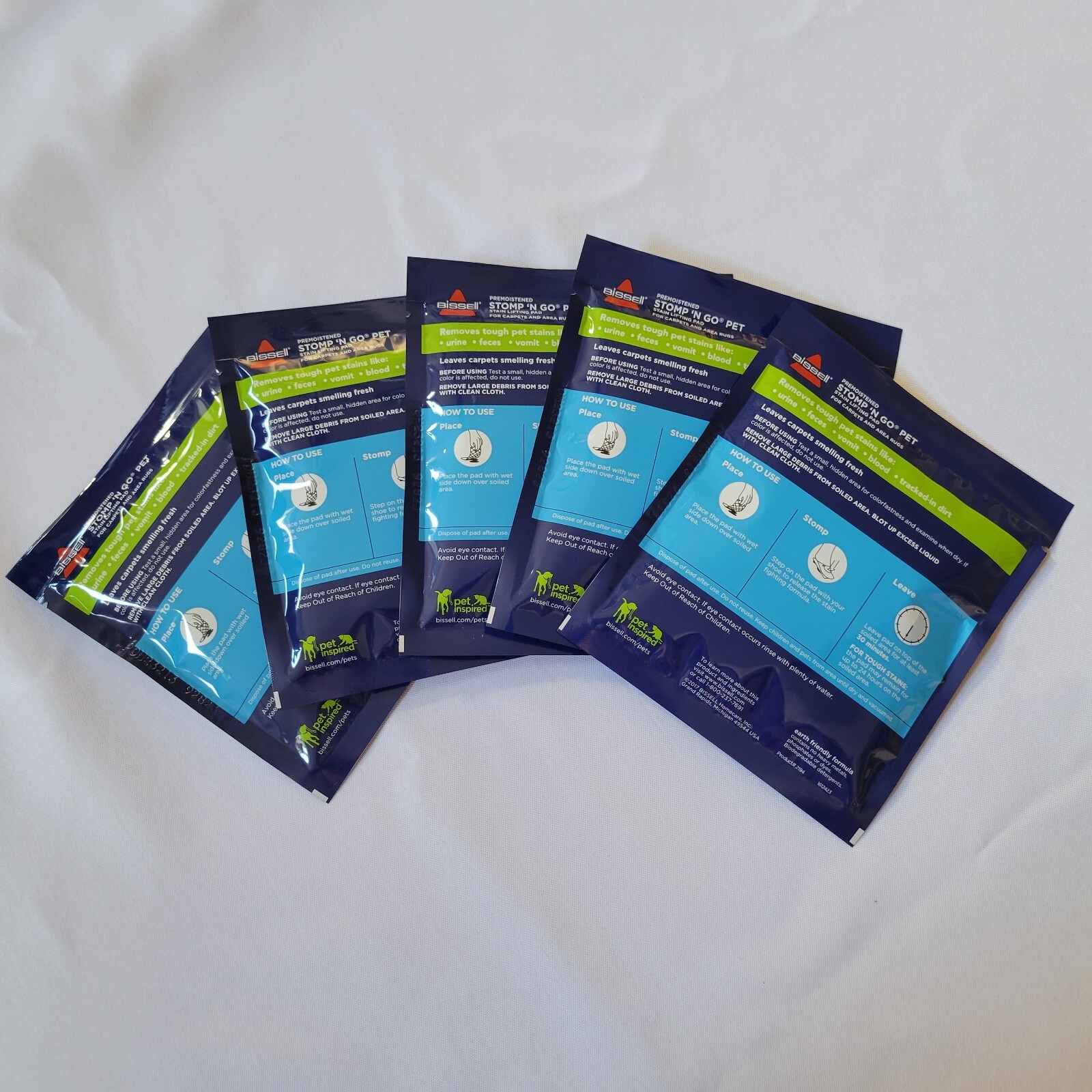 5 Pack Bissell Stomp ‘n Go Pet Stain Lifting Pads +OXY Carpet Pet Stain Remover
