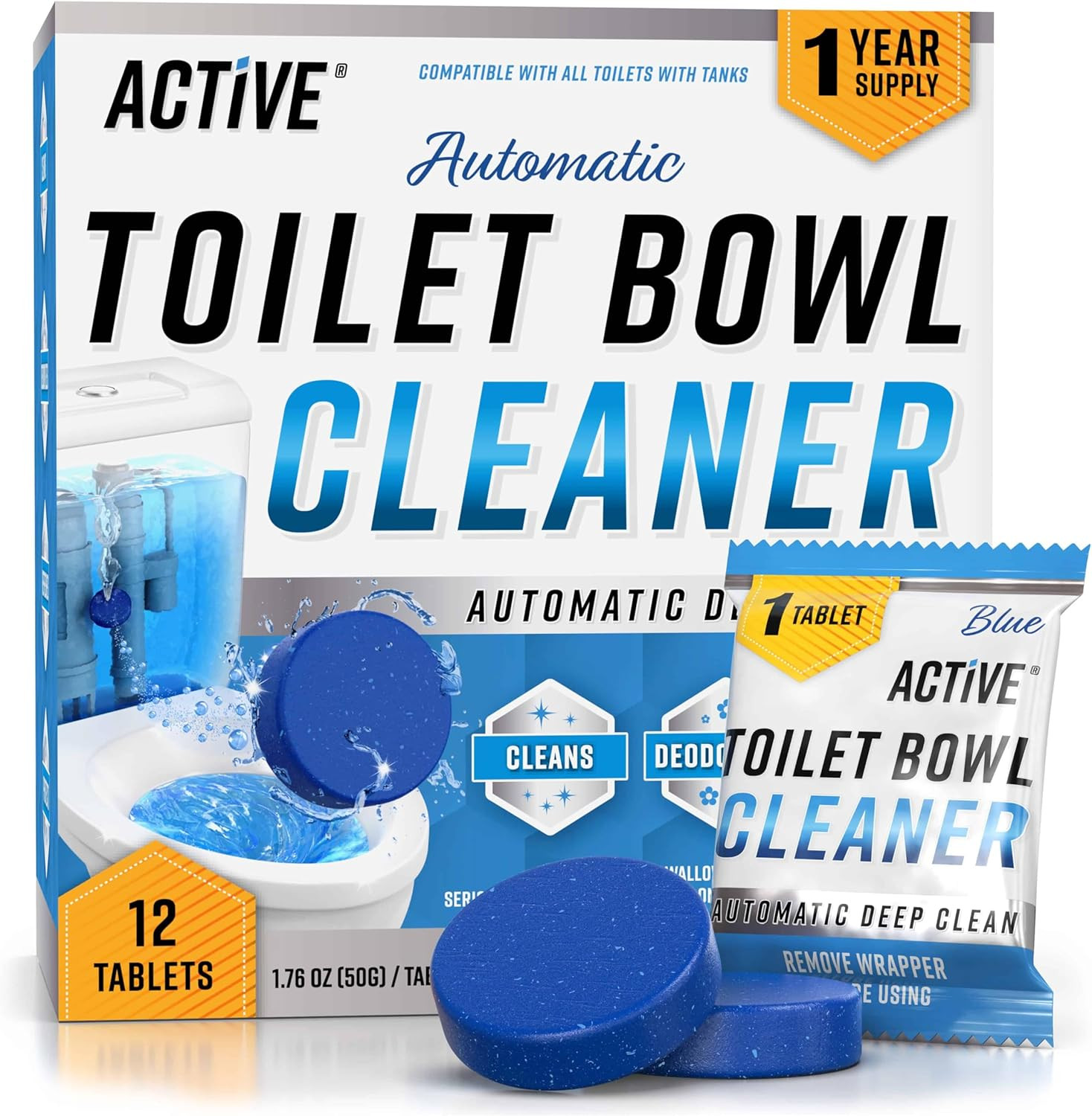 Powerful Blue Gel Toilet Bowl Cleaner Tablets – 12 Septic-Safe Tabs
