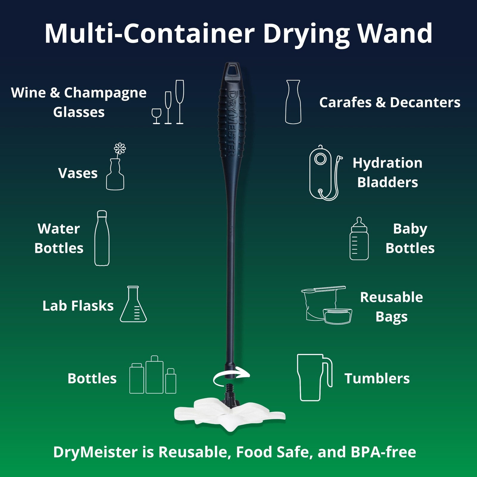 Drying Wand – Narrow Container Dryer ( 1.25″ Opening) – Water Bottle, Carafe,…