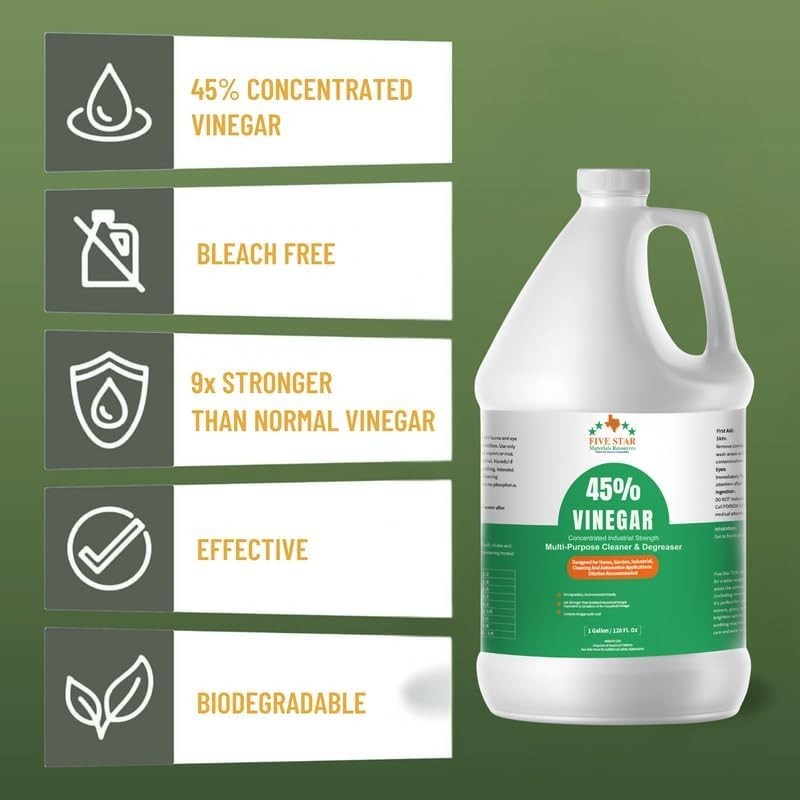 45% Concentrated White Vinegar 2 Gallon 256 oz Pure Clean Home Garden