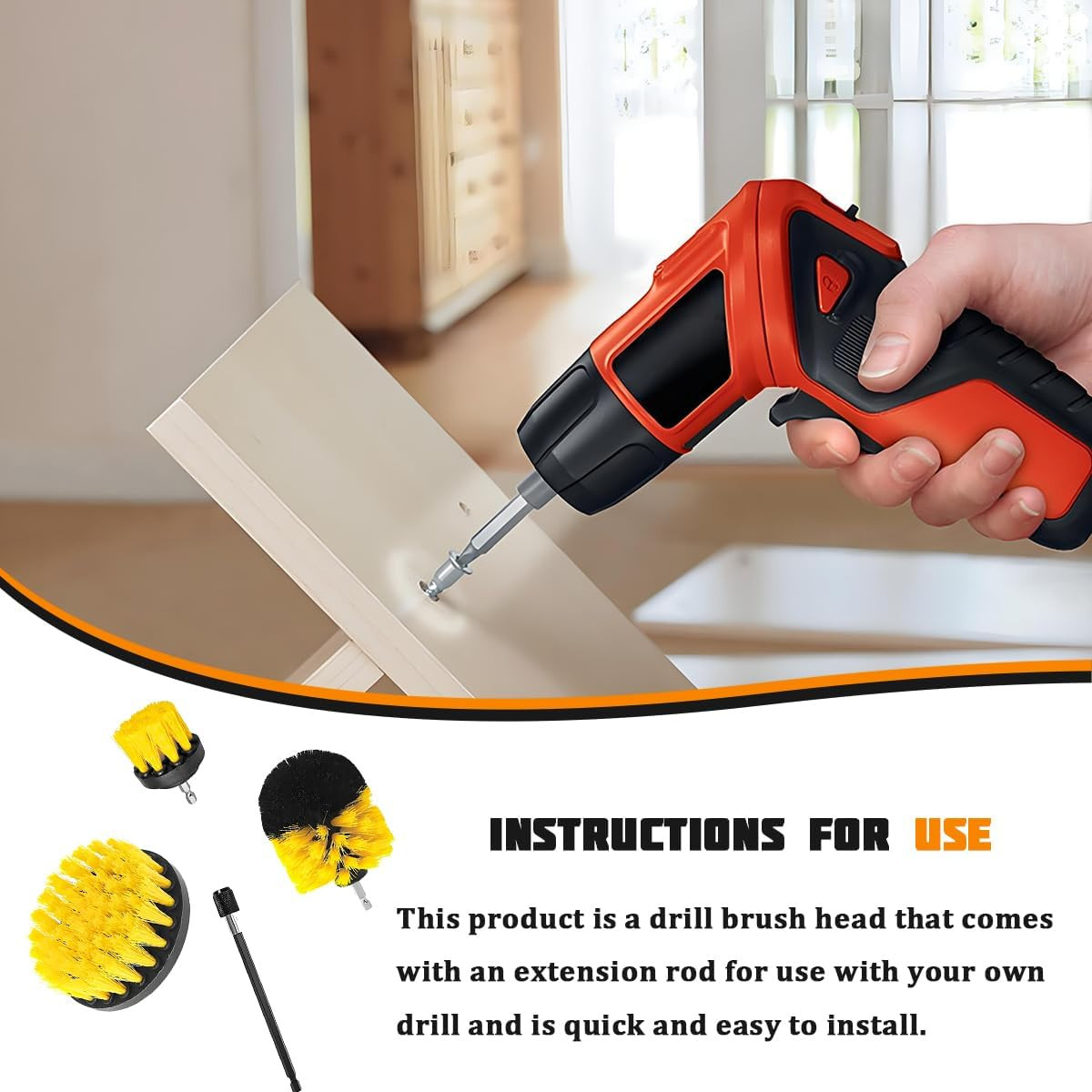 4Pcs/Set Car Drill Brush Attachment Set, Vehicle Drill Scrub Brushes Kit with Ex