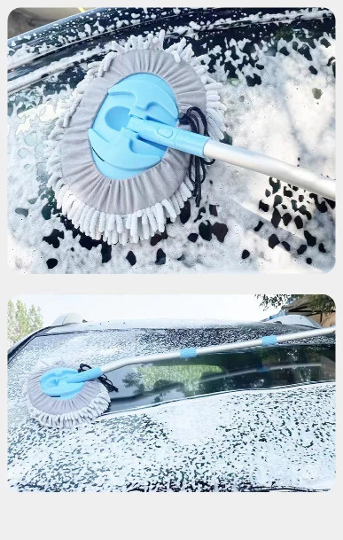 3pc Car Wash Brush Mop Cleaning Tool, Long Handle Flexible Microfiber Sponges