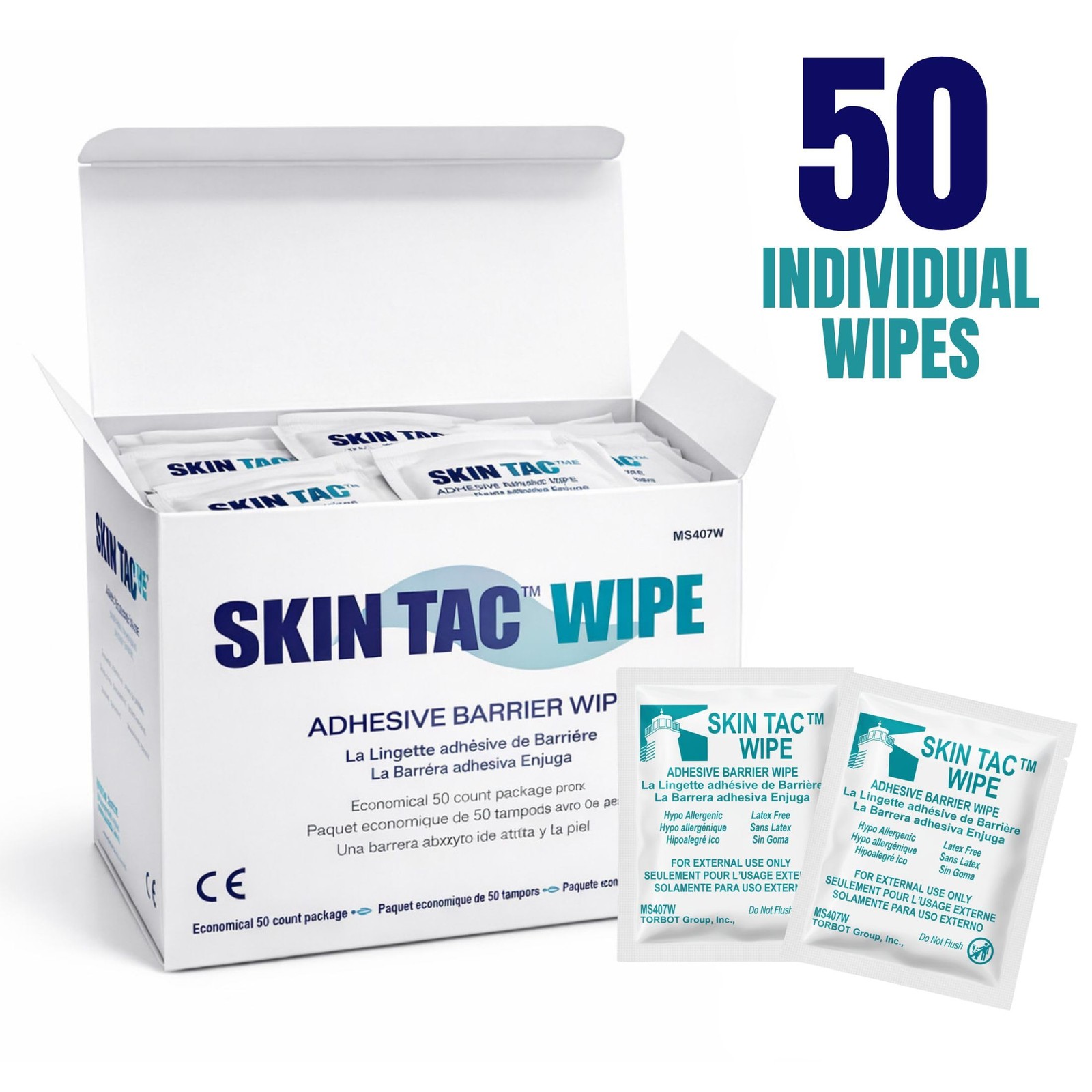 50 PCS SkinTac Adhesive Barrier Wipes 3 Pack Transparent Tapes Skin Care Tool