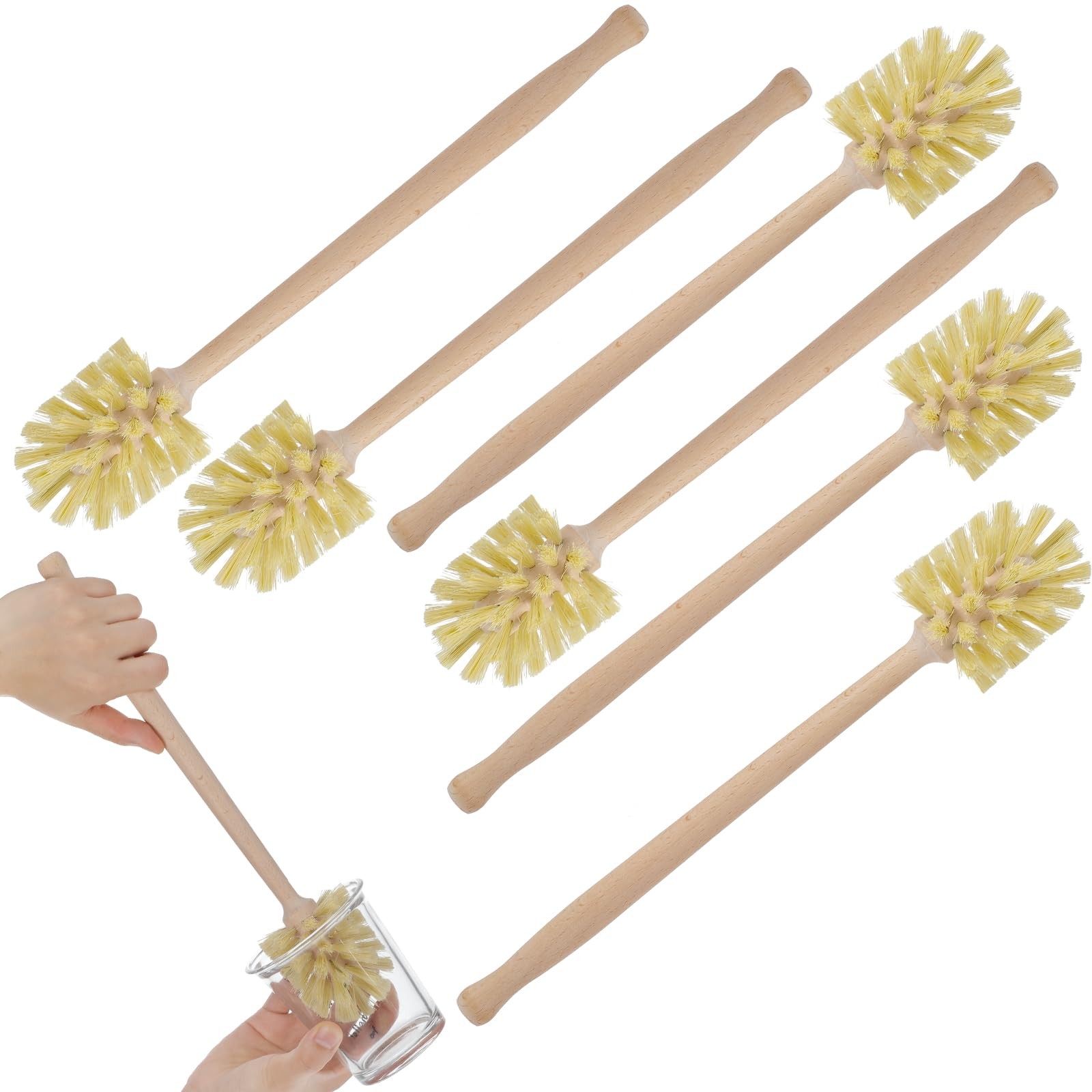 New 6 Pcs Bottle Brush Natural Wood Dish Brush Scrub with Long Beechwood Handle