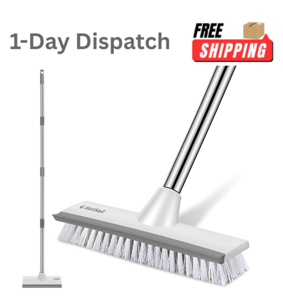 SetSail Floor Scrub Brush 51 Adjustable Handle 2 in 1 Scraper Stiff Bristle