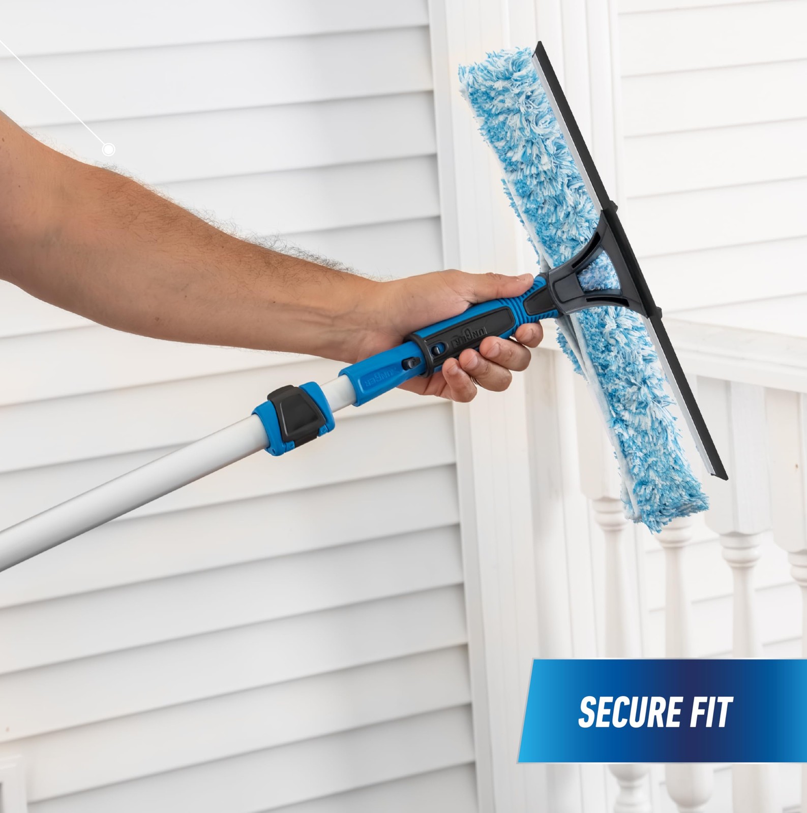 Professional 2-in-1 Squeegee and Scrubber, 14” Window Cleaning Tool and 8’ Co…