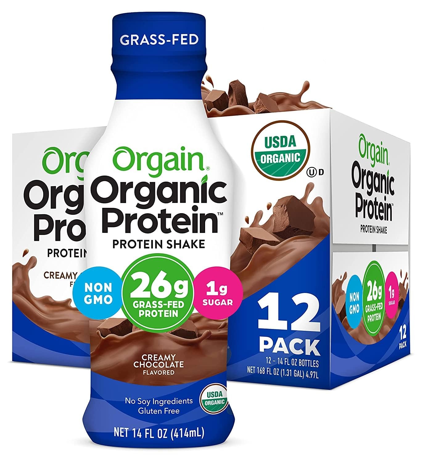 Orgain Organic Protein Shake, Grass Fed Dairy, Creamy Chocolate – 26g High Pro
