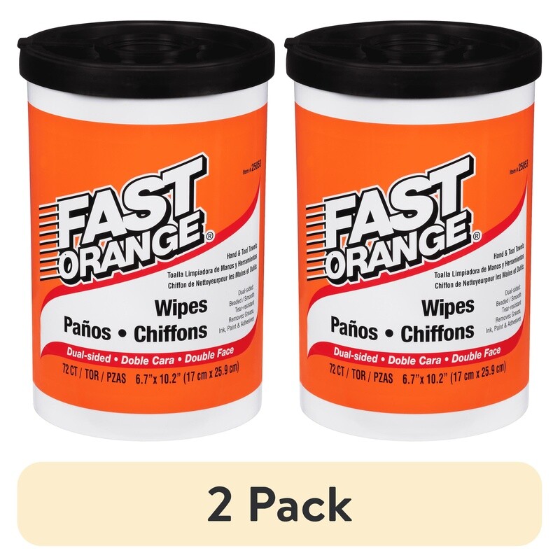Fast Orange Hand Cleaner Wipes 2 Pack 72 Count Pre Moistened Heavy Duty Cleaning