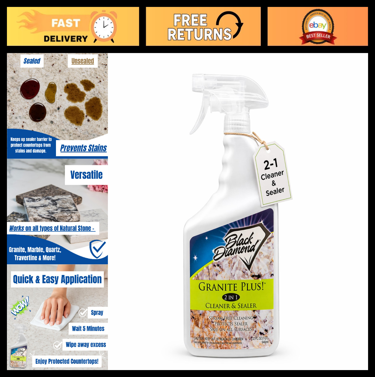 Granite Plus 2-in-1 Cleaner & Sealer – pH Neutral, Streak-Free for Stone Surface
