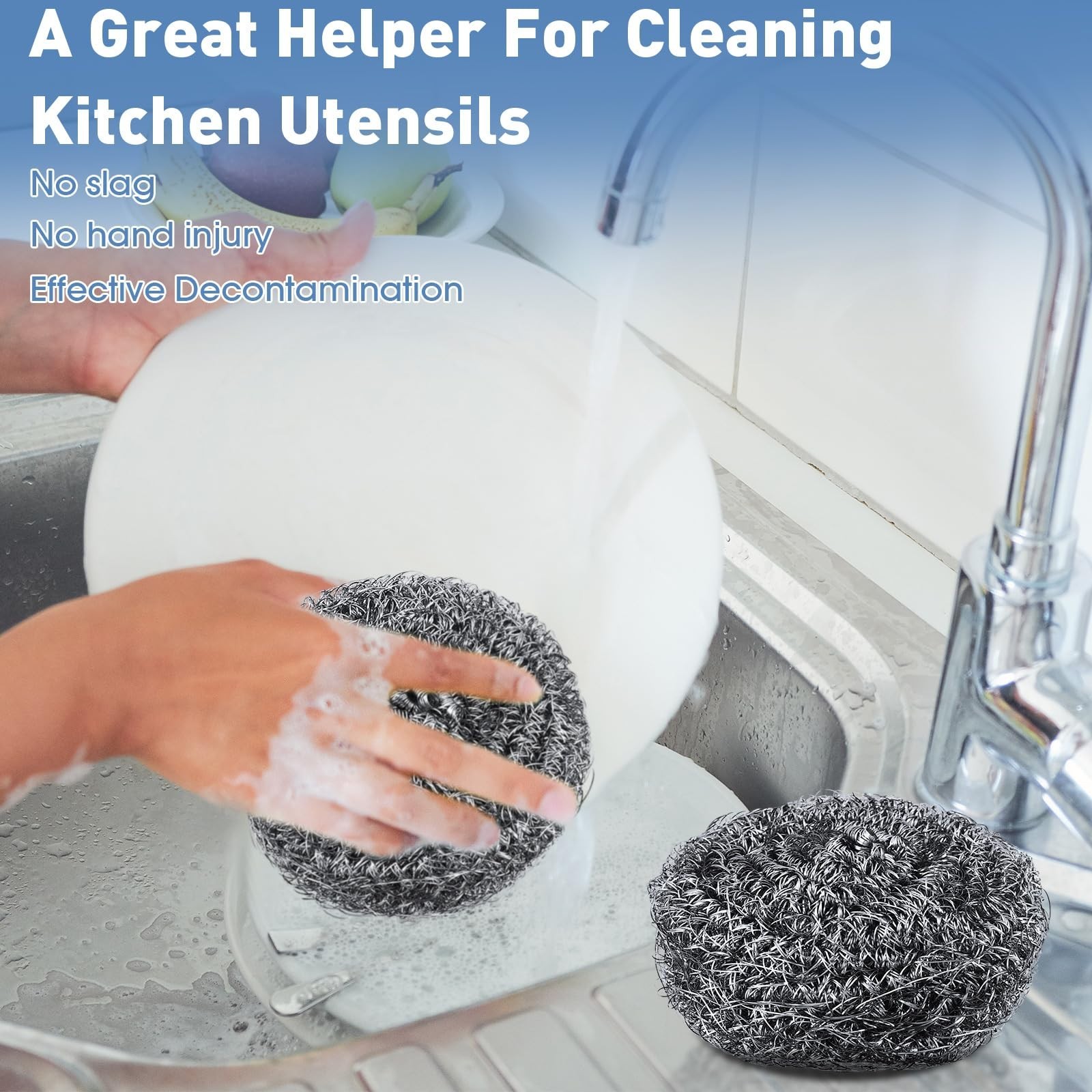 40 Pcs Stainless Steel Scrubbers – Heavy Duty Scouring Pads for Dishes, Pots, St
