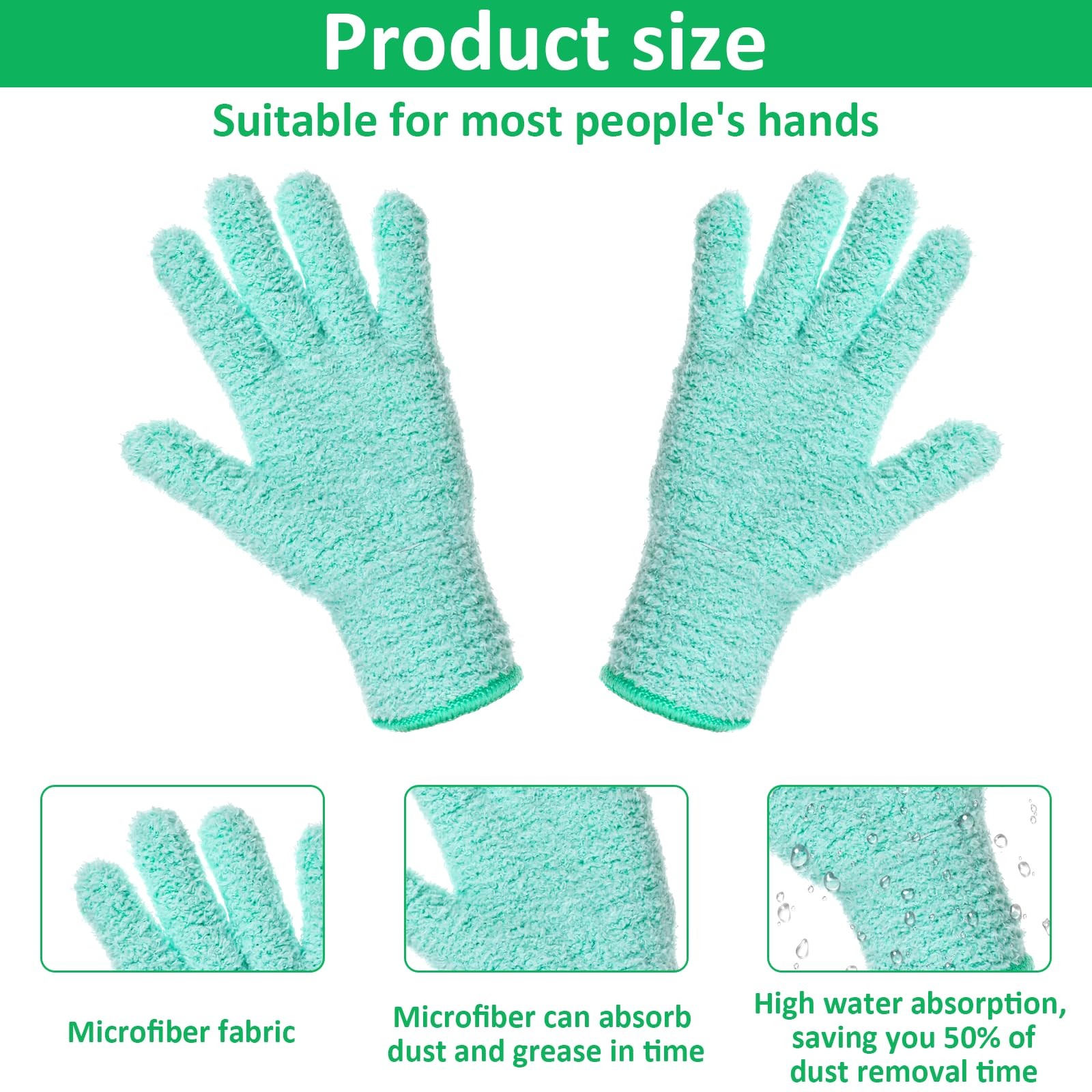 Thinp 2 Pairs Microfiber Dusting Gloves, Reusable Plant Standard, Pink, Green
