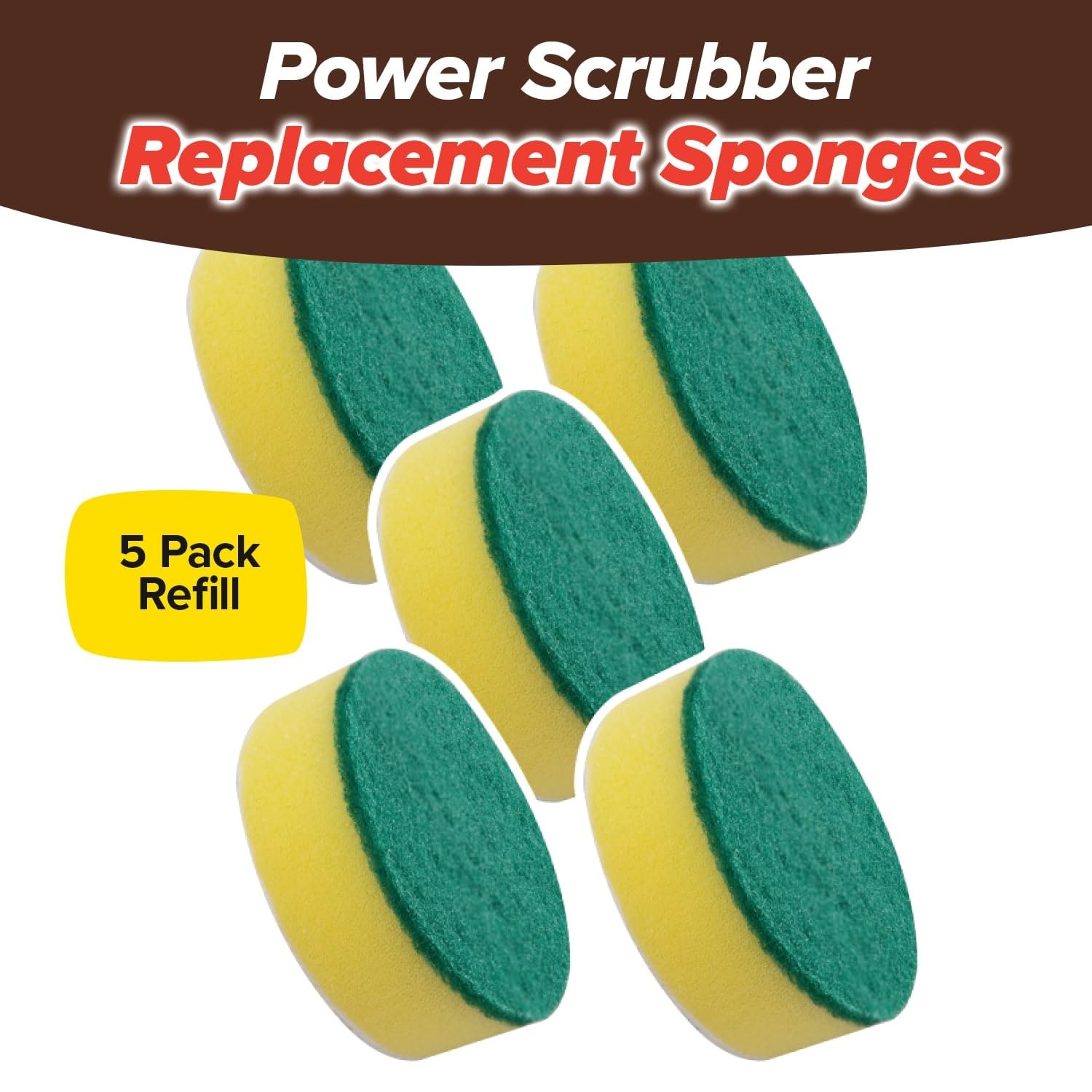 Horsepower 5 Heavy-Duty Sponges for Cordless & Rechargeable Scrubber, AS-SEEN-ON