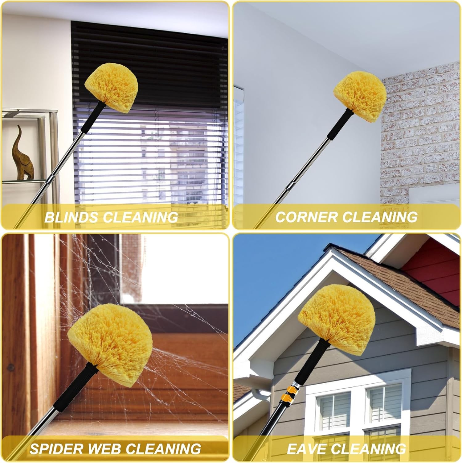 Yellow Twist-On Cobweb Duster Head Brush Efficient Indoor & Outdoor Spider Web