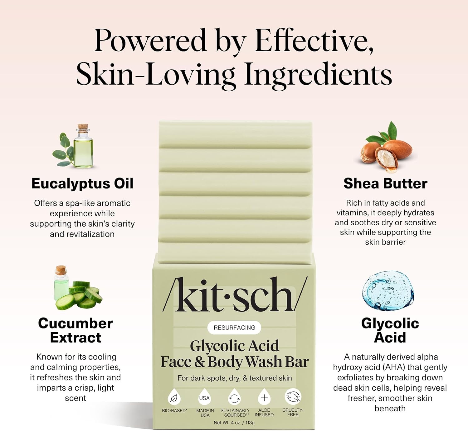 Glycolic Acid Face & Body Wash Bar – Resurfacing Bar Soap with Shea