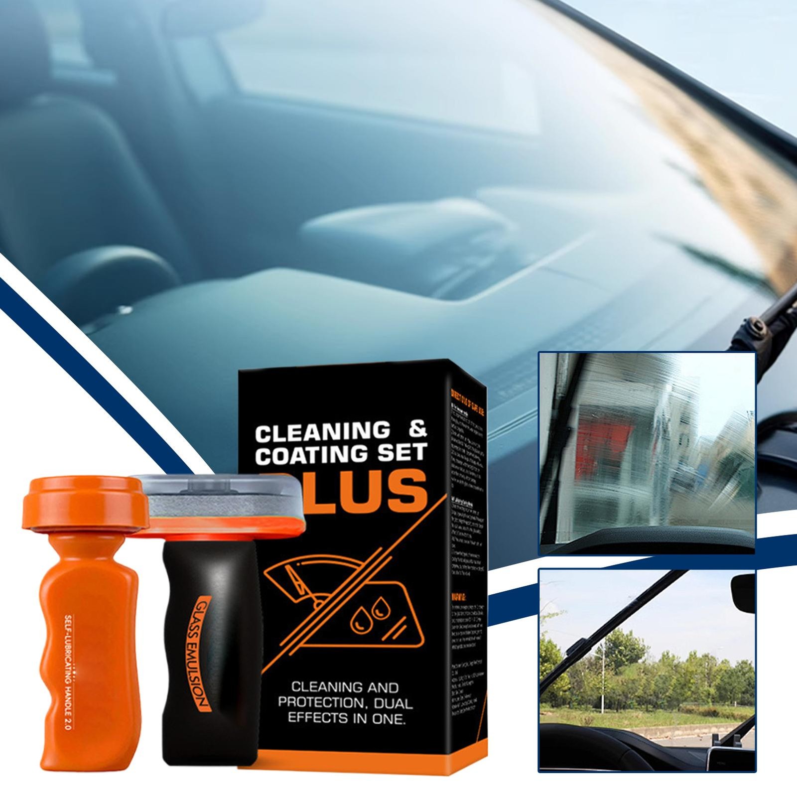 Car Glass Oil Film Remover Cleaning Emulsion 2-in-1 Anti-Glare Hydrophobic Brush