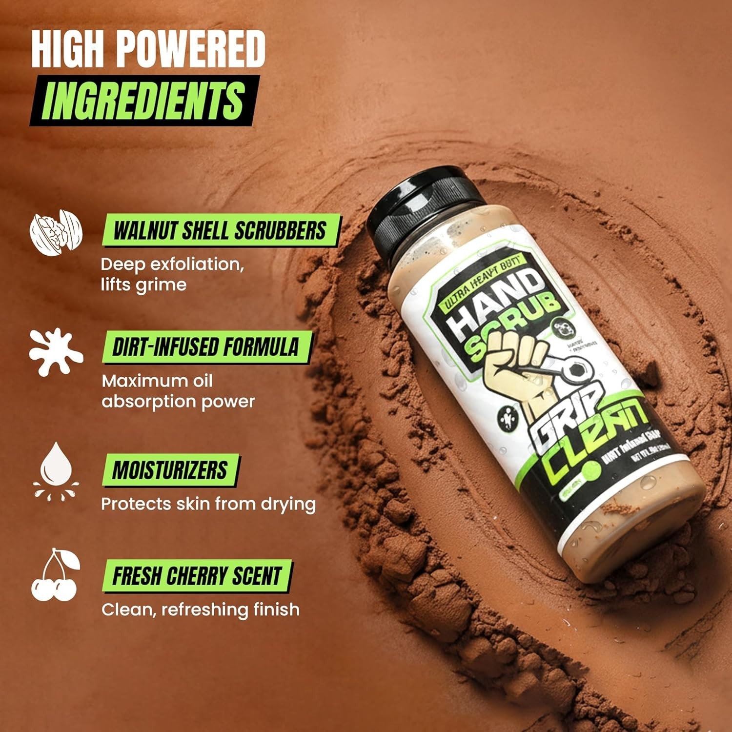 Moisturizing Hand Degreaser – Walnut Shell & Clay, Ideal for Tough Grime, 8 Oz