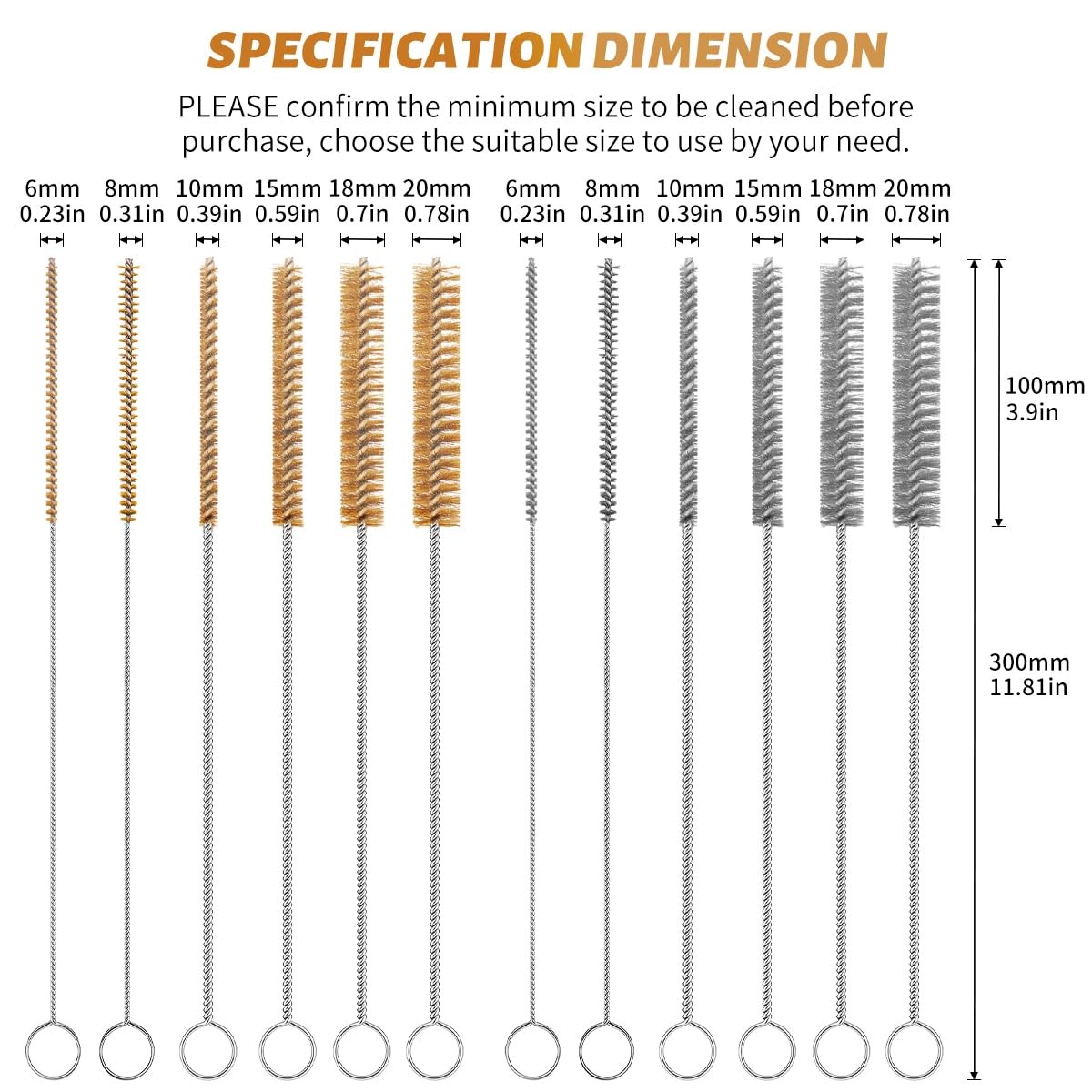 12-Pieces Brass Wire Brush Stainless Steel Wire Brush Set 12″ Long Pipe Clean…