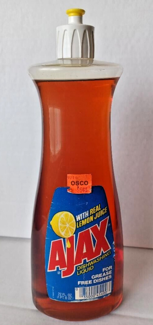 Vintage Rare Ajax Dishwashing Liquid Soap With Real Lemon Juice 22oz NOS Prop