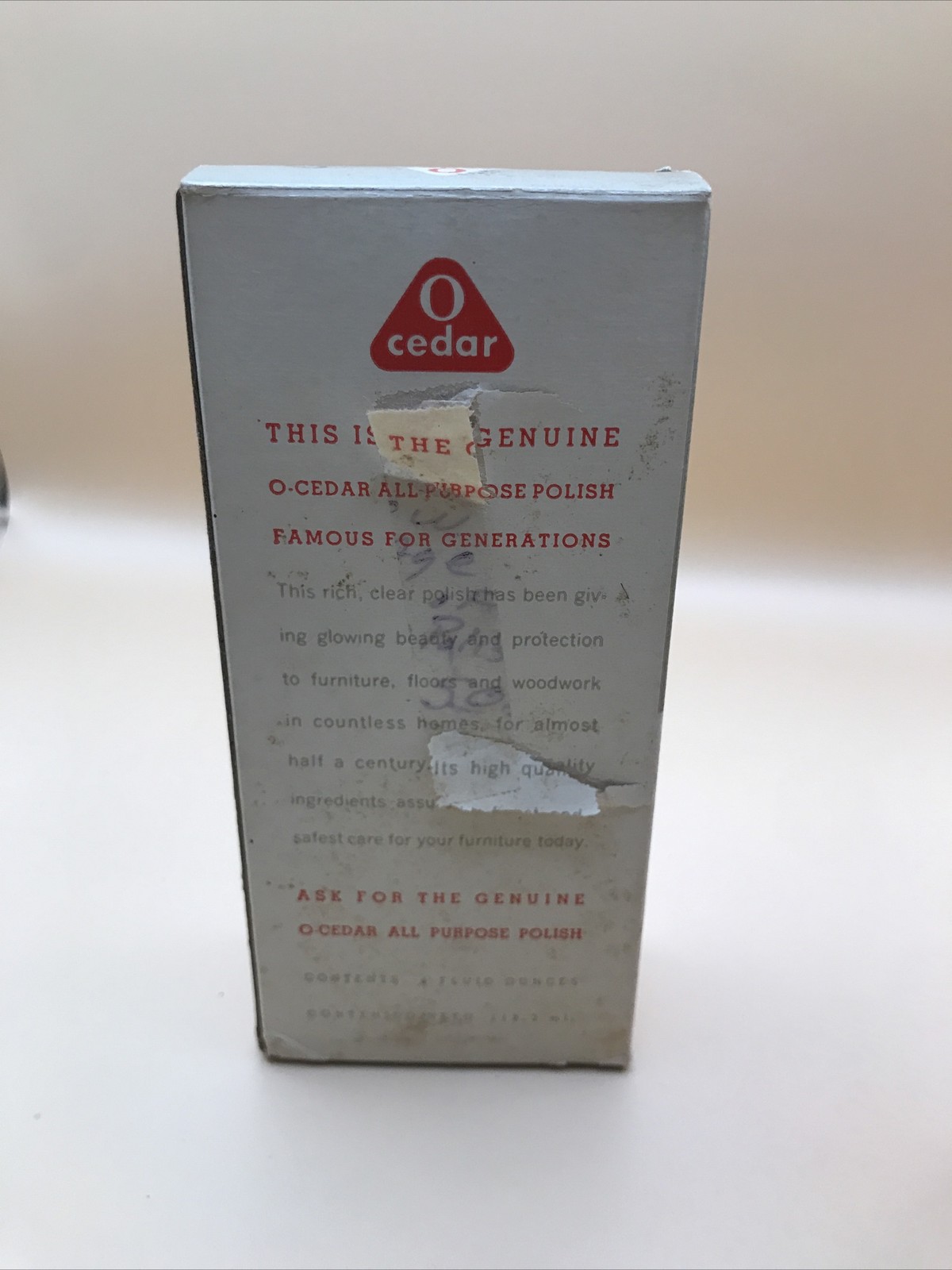 Vintage 50s O CEDAR Red Oil WOOD Polish Glass Bottle/Box Metal Cap 1950s PROP
