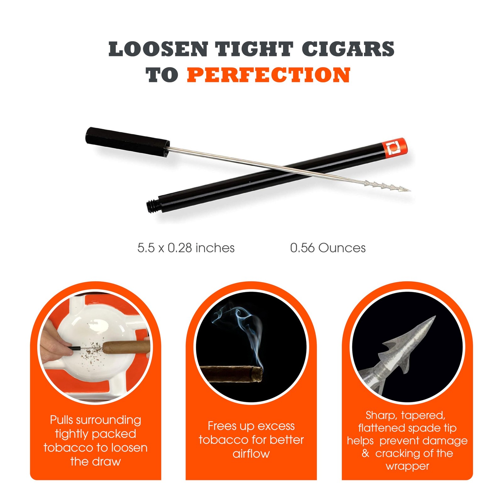 PerfecDraw Patented Cigar Draw Enhancer Tool and Nubber, 5 inches