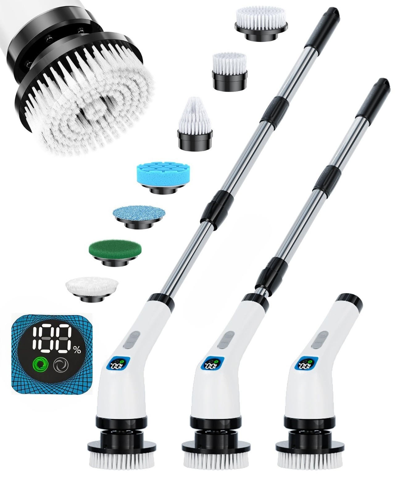 Cordless Electric Spin Scrubber – Long Handle Bathroom Cleaner with 7 Brush Head