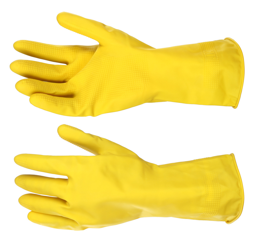 12″ XL Yellow Flocklined Latex Hazmat Safety Gloves Cleaning 1/PAIR #150F-XL