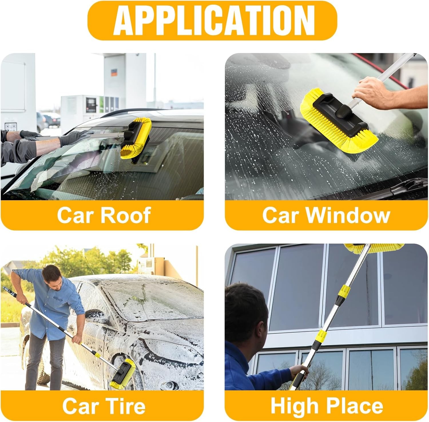 LAANPOLE 12FT Car Wash Brush with Long Handle, Car Cleaning Brush with 12 Inch