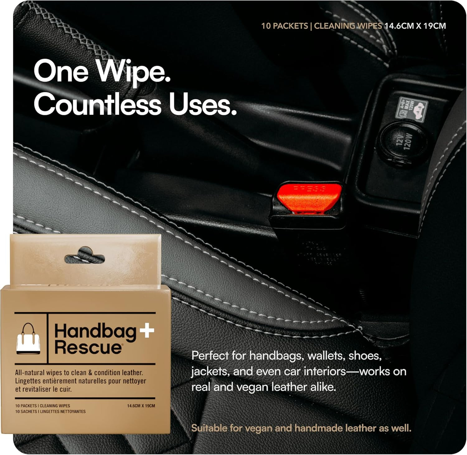 Handbagrescue All-Natural Cleaning Wipes. Remove Dirt & Surface Stains & Conditi