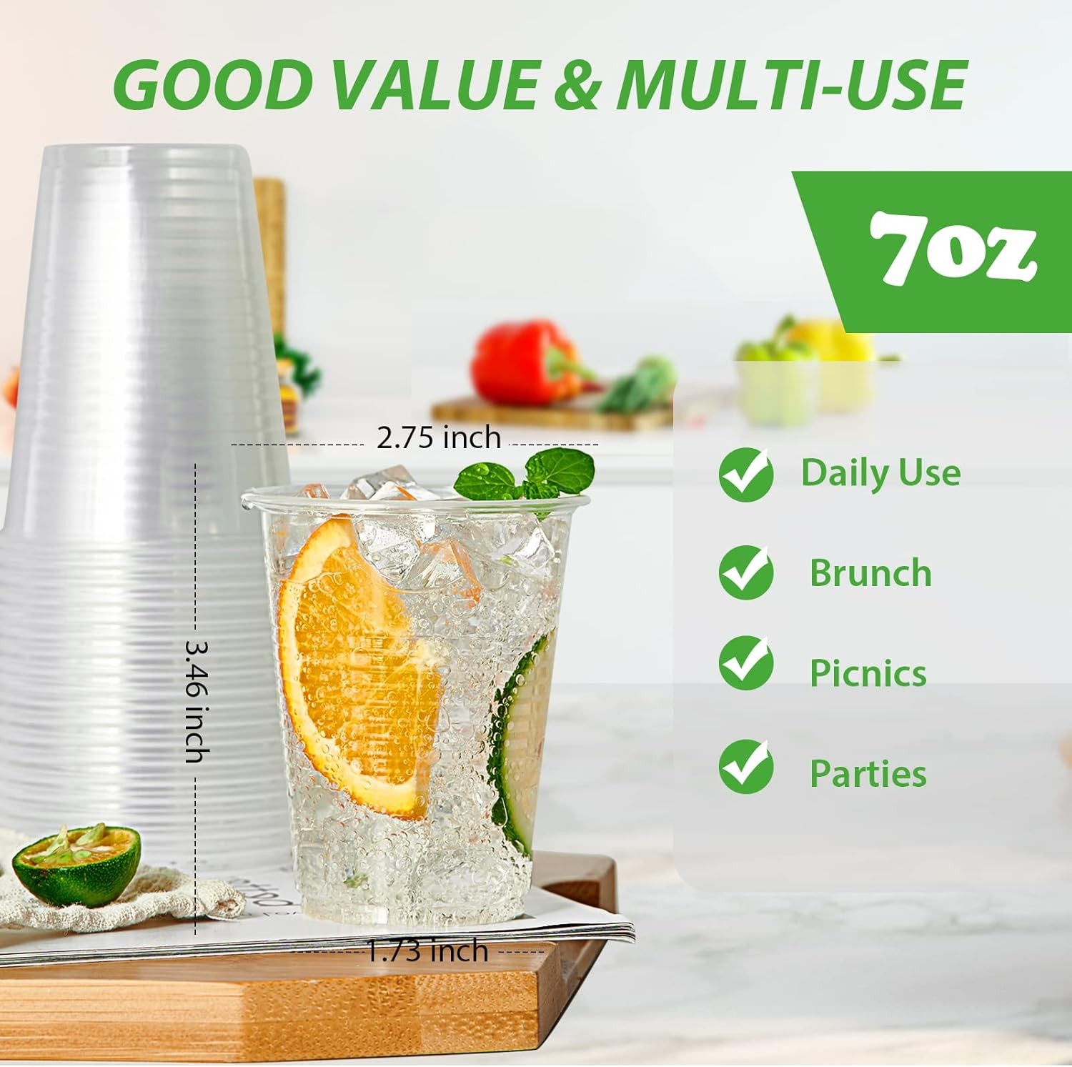 Lilymicky 1000 PACK 7 oz Clear Plastic Cups, 7 Ounce Disposable Drinking Cups